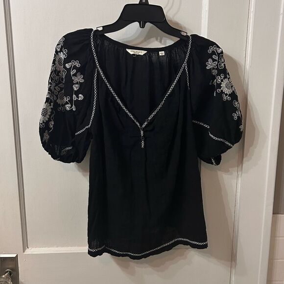Max Studio Black Blouse with White Embroidery - Picture 1 of 5